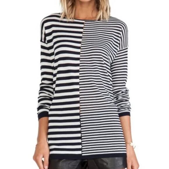 T By Alexander Wang Navy White Stripe Long Sleeve Top Small - Picture 1 of 7